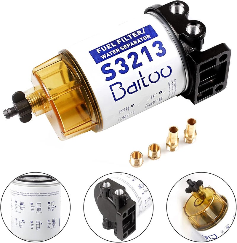 BARTOO S3213 Fuel Water Separator Marine,3/8 Inch NPT Port For Outboard Motor Mercury 35-60494-1 Yamaha Racor Sierra Engine Boat 10 Micron - Replaces B32013, 18-7932 - Image 1
